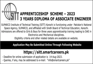 Suparco SITT Apprenticeship Scheme 2023