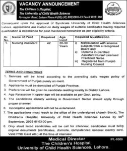 The Children Hospital Lahore Nursing Assistant Jobs 2023