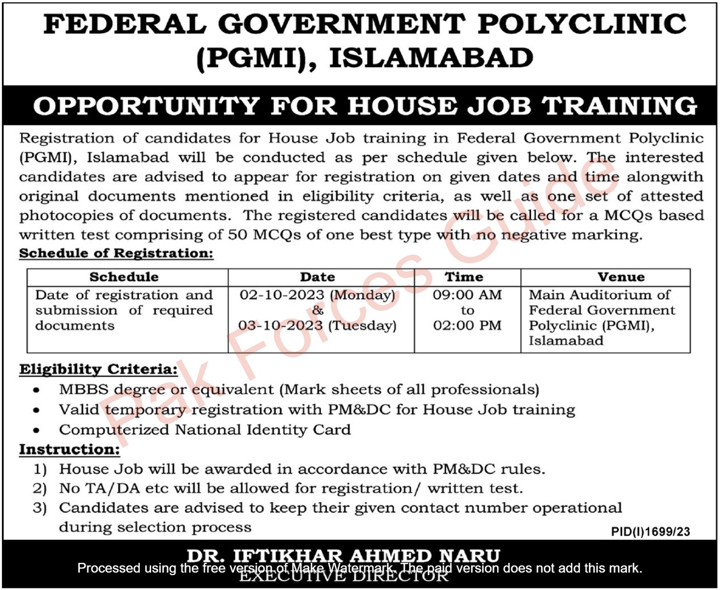 Federal Government Polyclinic PGMI Jobs 2023