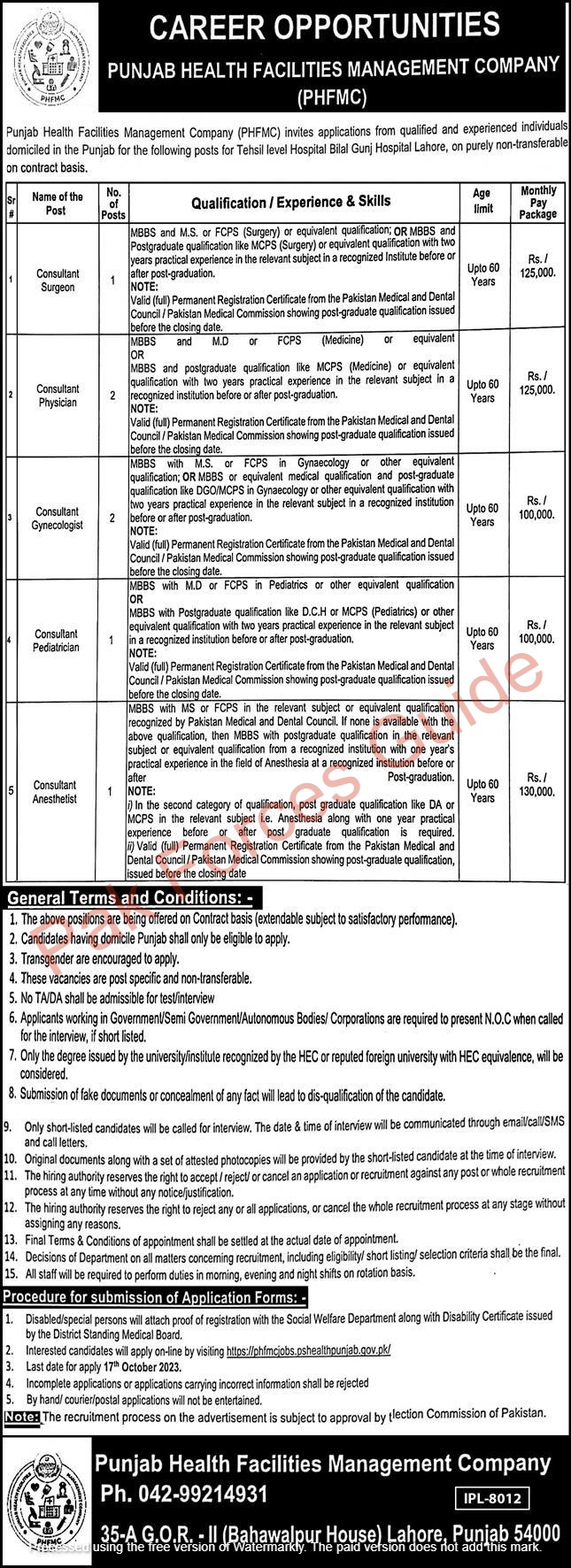 Punjab Health Facilities Management Company PHFMC Jobs 2023