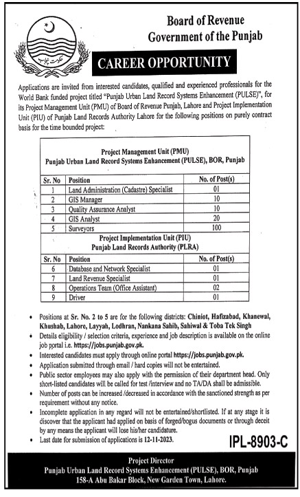 Punjab Urban Land System Enhancement PULSE Jobs 2023