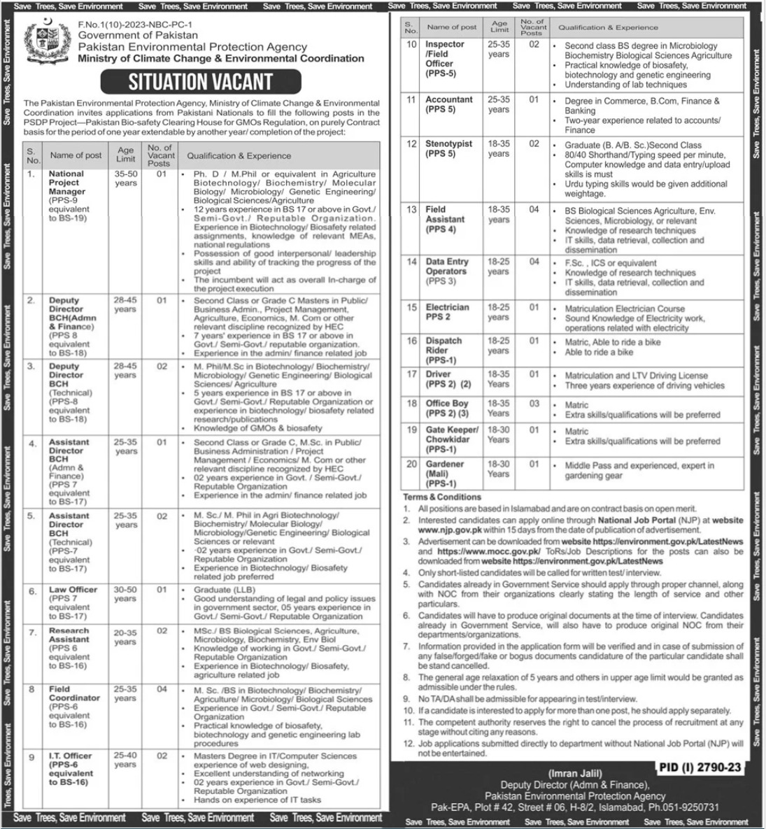 Pakistan Environmental Protection Agency EPA Jobs 2023